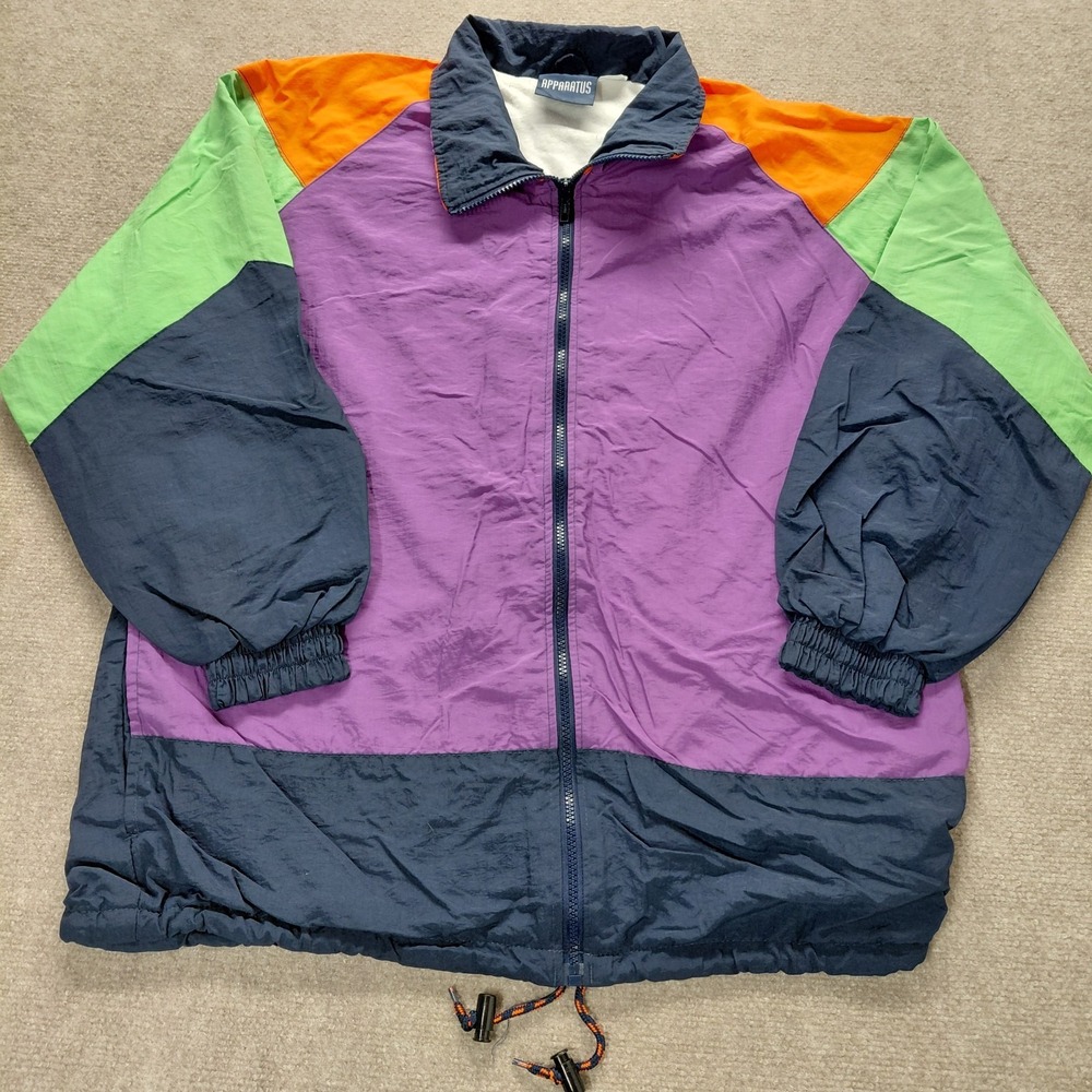 Vintage 80s 90s Apparatus Neon Color Blocked Windbreaker Jacket Size XL 18/20